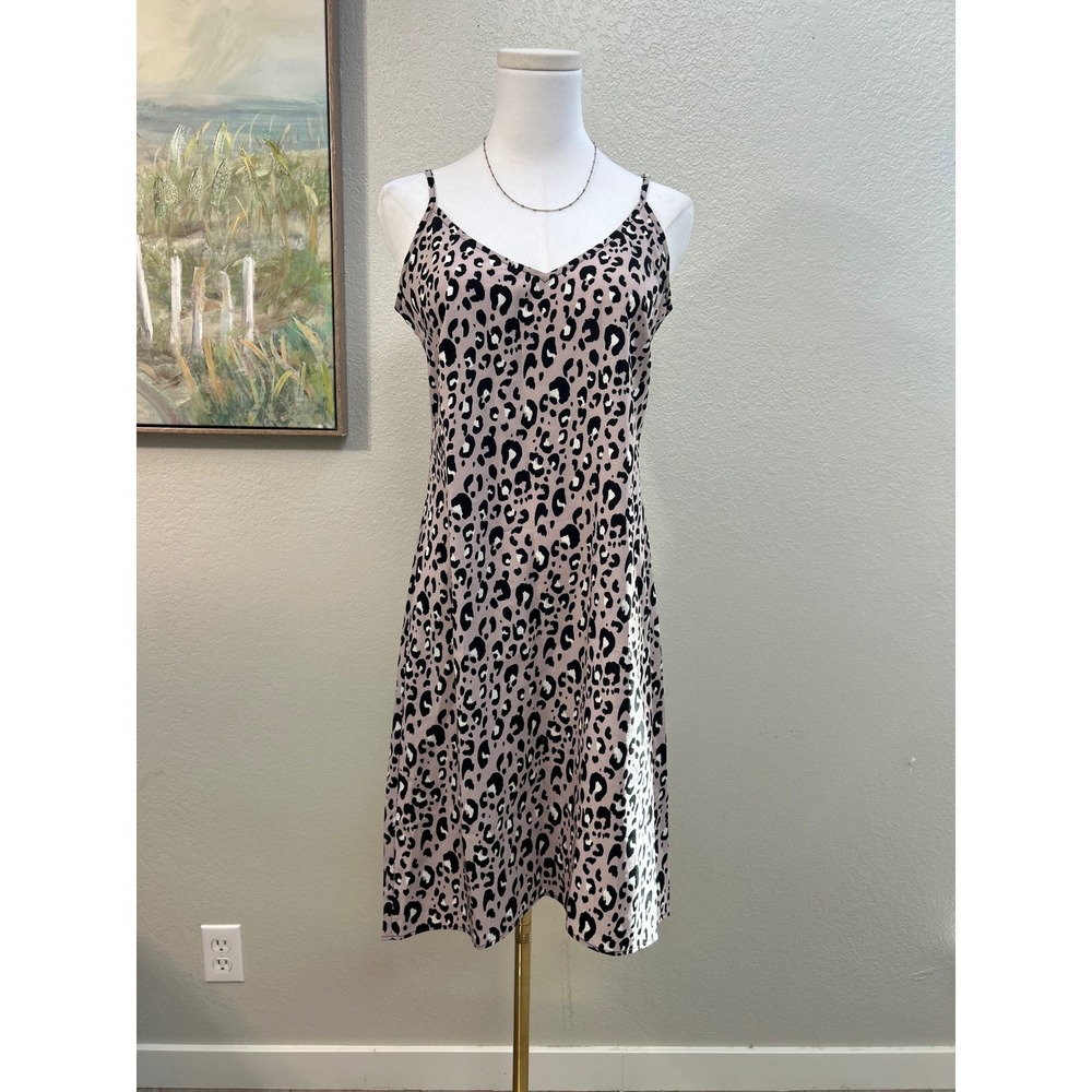 Leopard Print Satin Slip Dress Y2K 90s Minimalist Animal Print XS